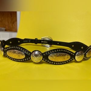 Black leather concho belt